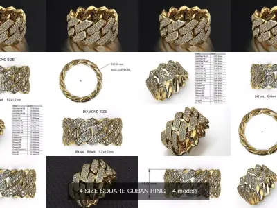 4 SIZE SQUARE CUBAN RING  3D Model Pack