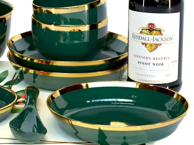 Collection of luxury tableware Service from porcelain 3D model