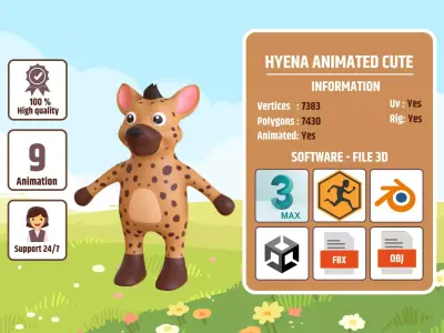 High-Quality 3D Cute Hyena - Animated for Games  Low-poly 3D model