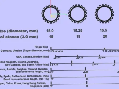 Eternity diamond rings 3mm gems set 3D print model