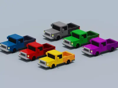 Voxel Pickup Truck Collection Low-poly 3D model