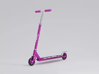 Sporty kick scooter with metallic rims in pink color 3D model