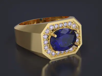 Oval diamond Signet Ring 3D print model