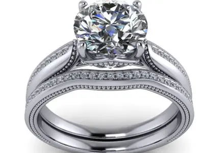 Antique Vintage Classic Milgrain Crown Wedding Band Ring Jewelry 3D print model