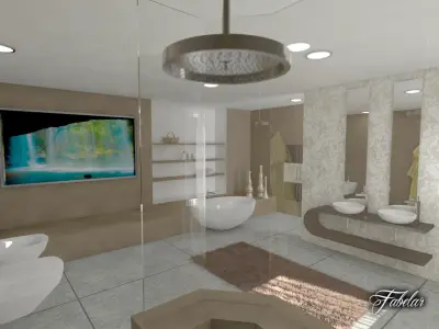 Bathroom with toilet and sink 3D model