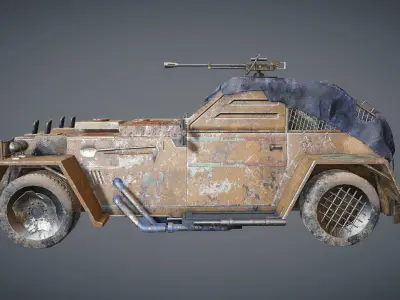 Apocalyptic armored vehicle game ready Low-poly 3D model