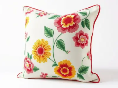 Vintage Floral Embroidered Pillow Cover model pack Low-poly 3D model