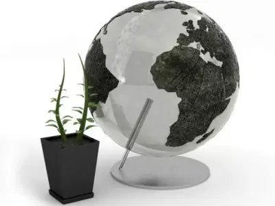 Home Decorations Globe And Plant 3D model