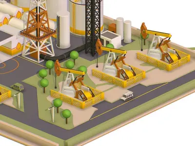 isometric representing oil field extracting Low-poly 3D model