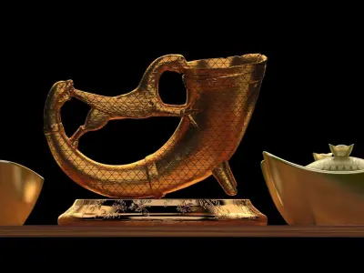 chinese gold ingot with horn 3D model