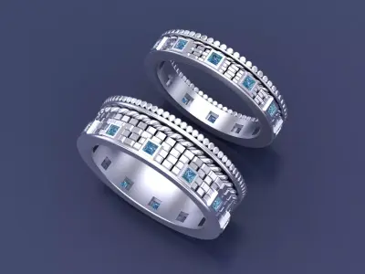 Statement Texture Band Couple Ring CAD Design Art 3D print model