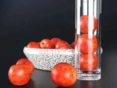 Apple fruits with plate 3D model