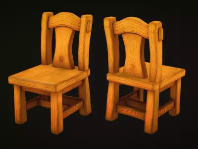Stylized Wooden Chair 02 Low-poly 3D model