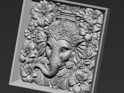Ganesha Head with Flowers Background A3 3D print model