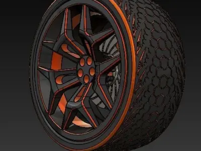Wheel 3D model tire with honeycomb pattern 3D print model