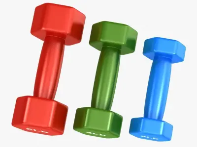 Dumbbell Set three dumbbells with different weights Low-poly 3D model