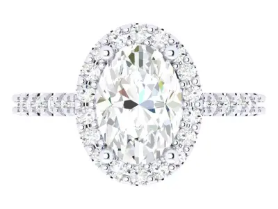 Classic Oval Solitaire With Halo Pave Band Engagement Ring 3dm 3D print model