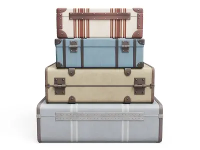 Set of Vintage Suitcases Low-poly 3D model