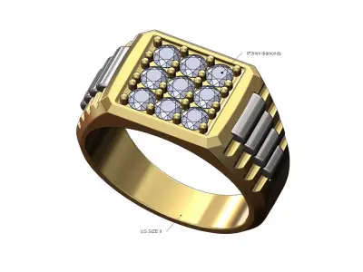 Iced diamond top presidential link inserts ring US size 9 3D print model