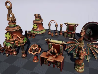 Fantasy statues 2 Low-poly 3D model