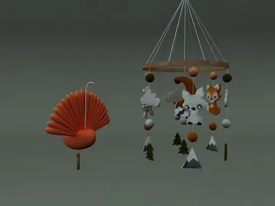 WOODLAND BOHO ANIMALS MOBILE 3D model