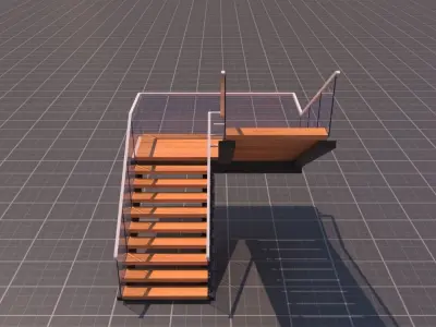 Modern U Staris 3D Model Low-poly 3D model