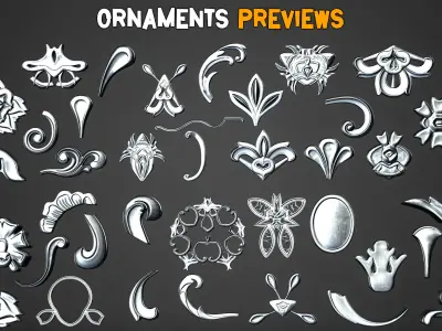 150 Complex Ornamental Brushes and  IMM   Vol 36 Low-poly 3D model