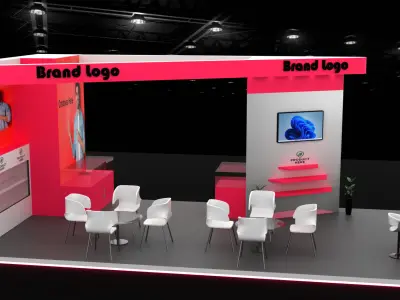 3 side Open Exhibition Booth with Pink-White Accents 3D model
