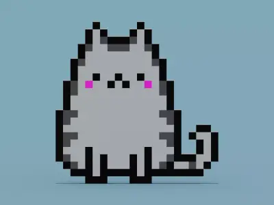 Pixel Cat Low-poly 3D model