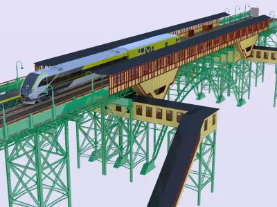 American train station V 3D model