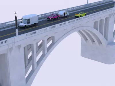 Bridge with RAM Tesla and Oshkosh van 3D model