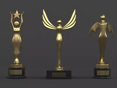 Gold Trophy Cups 3D model 20