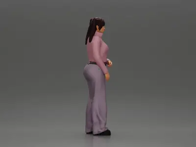 Chola girl with pigtails standing in jacket and flared pants 3D print model