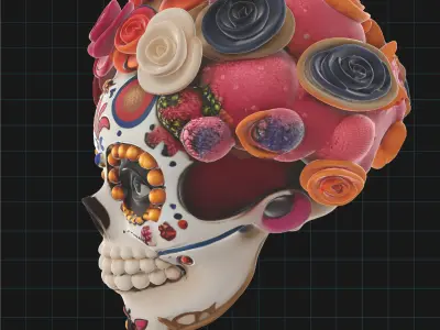 Day of the Dead Sugar Skull Floral Calavera Head  3D model