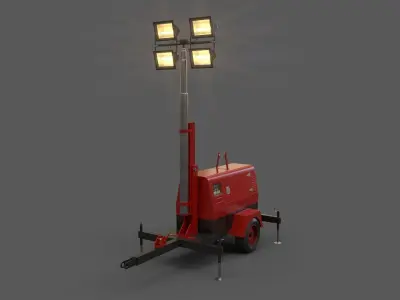 PBR Mobile Light Tower Generator B - Red Dark  Low-poly 3D model
