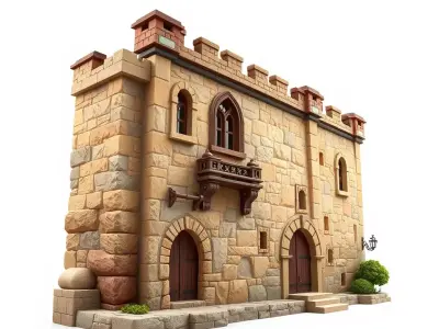 Medieval Stone Fortress model pack Low-poly 3D model