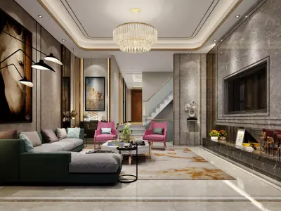 Luxury living room interior 3D model 7