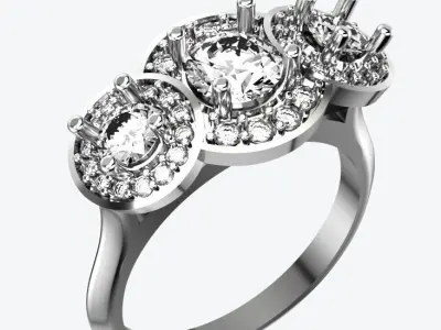 3 Stone Multi Halo Designer Ring 3D print model