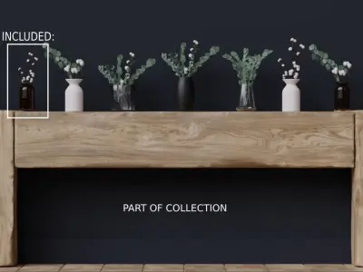 Cotton Branches Plant in Amber Glass Jar 3D model