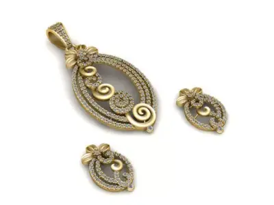 Designer Pendant Earrings Set 3D print model