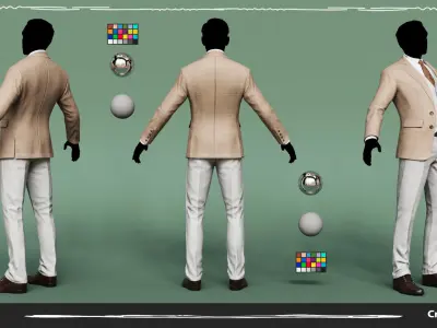 Men Pans with Shirt Blazer and Shoes Vest Creamy Brown Low-poly 3D model