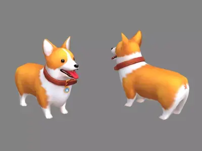 Cartoon Corgi - Yellow puppy dog Low-poly 3D model