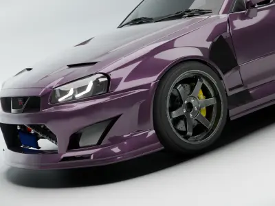 Nissan R34 Tuned  Rigged  Game-Ready 3D Model Low-poly 3D model