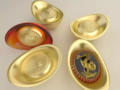 Chinese Gold Ingot  3D model 33