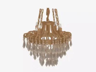 3D Model Elegant Brass Bank Chandelier Crystal Pendants 3D model