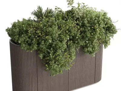 wooden box plants on stand - set indoor 383 marble box vase Low-poly 3D model