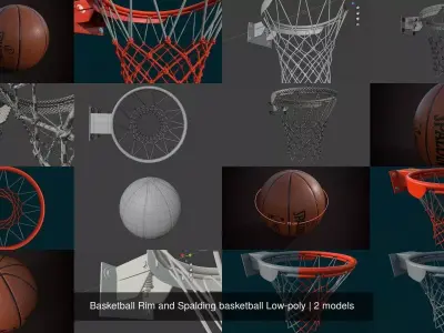 Basketball Rim and Spalding basketball Low-poly 3D Model Pack