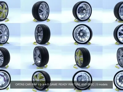 ORTAS CAR RIM 1-2-3-4-5 GAME READY RIM TIRE AND DISC 3D Model Pack