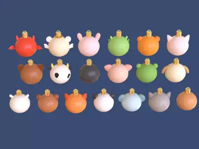 Christmas Animal Ornament Ball Pack 01  Low-poly 3D model