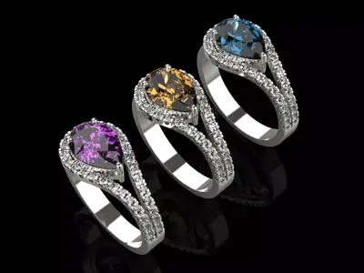 Pear Cut Ring With Diamonds N69 3D print model